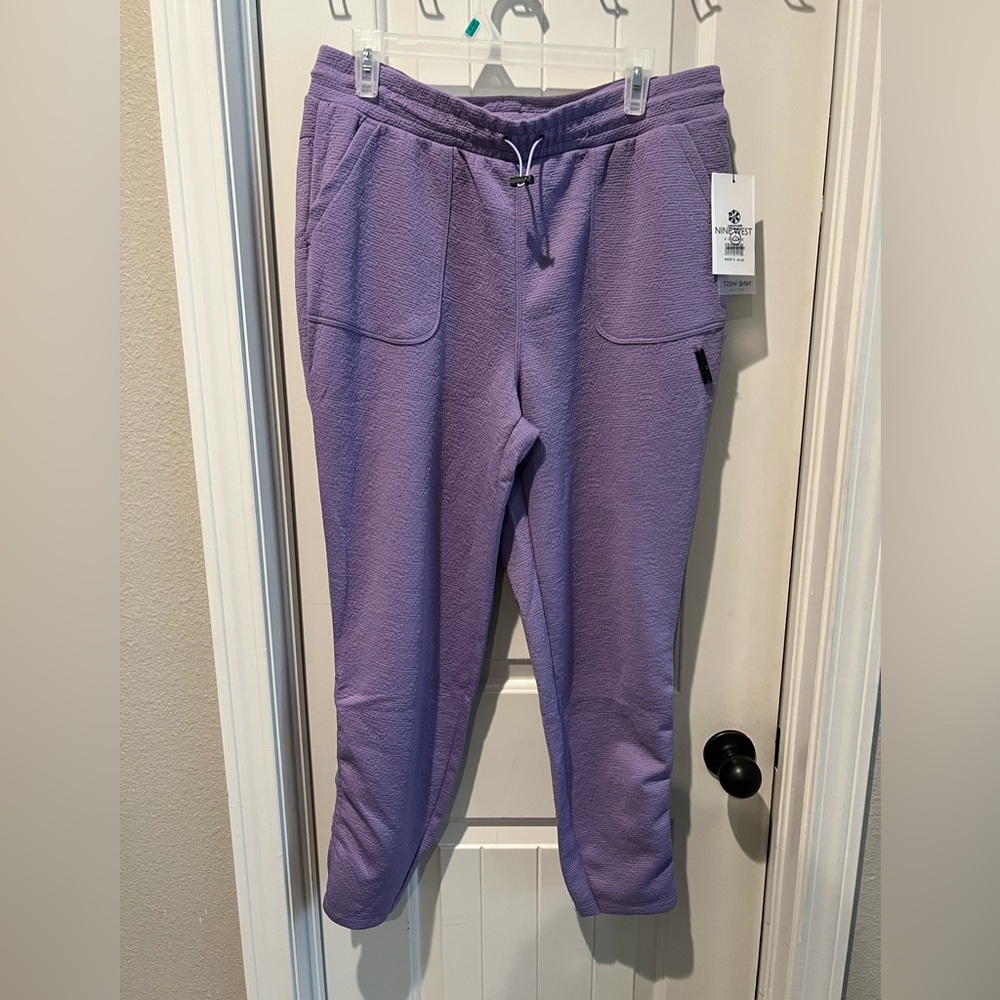 NWT Nine West Active Purple Track Pants joggers sweatpants gym Relaxed Fit sz lg